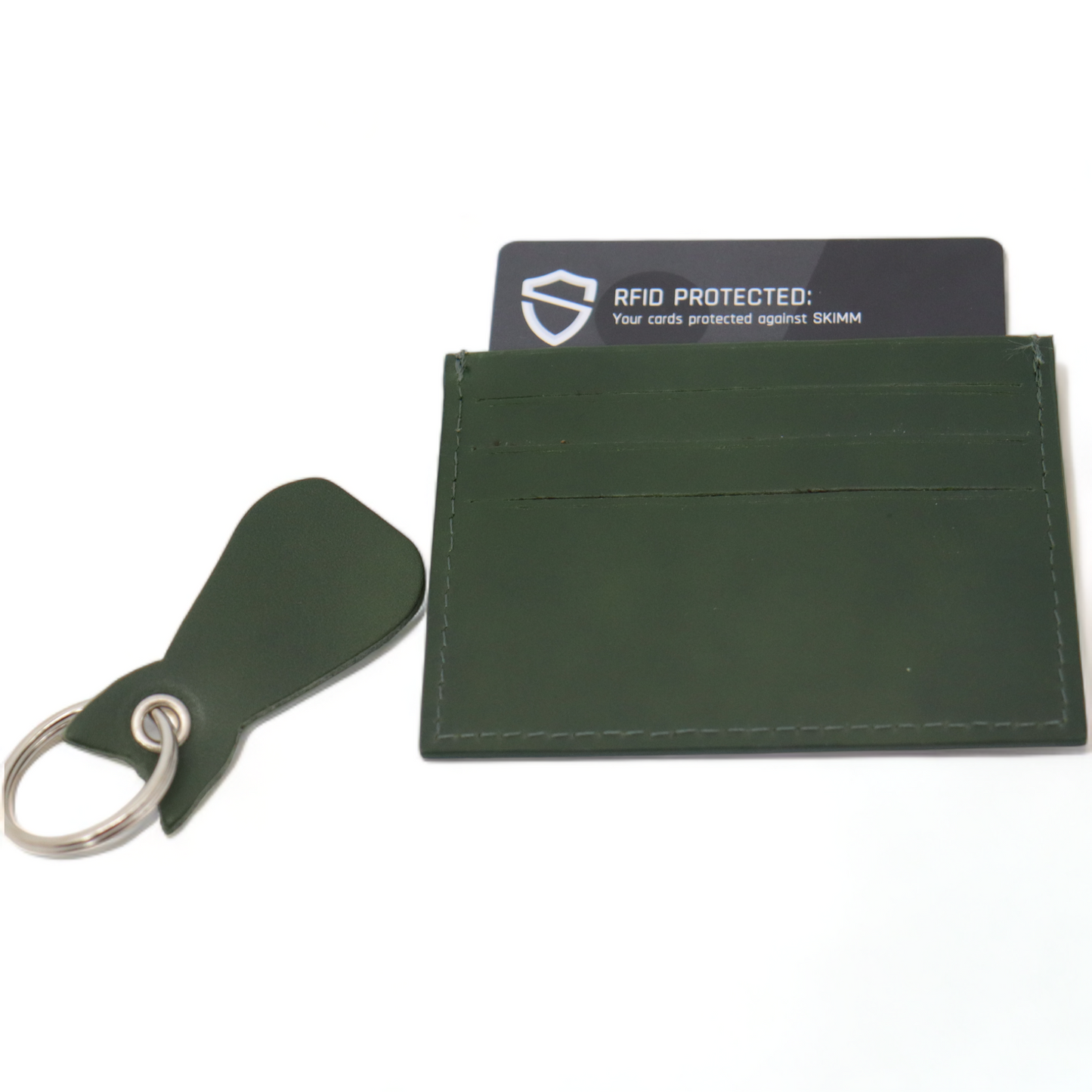 Grünes Portemonnaie – Kreditkartenetui – Herren und Damen – Katzen-Schlüsselanhänger – grünes Leder