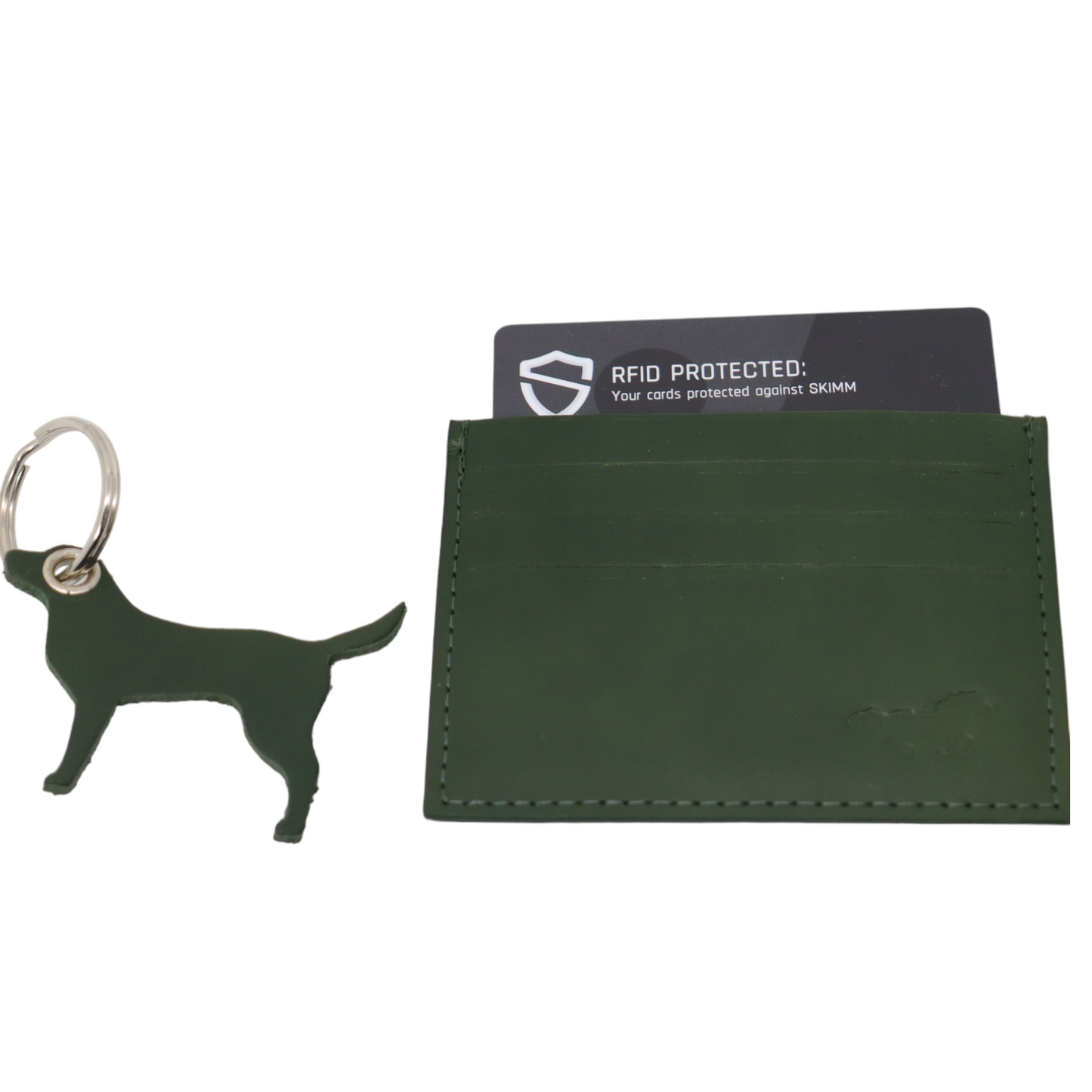 Grünes Portemonnaie – Kreditkartenetui – Herren und Damen – Hunde-Schlüsselanhänger – grünes Leder