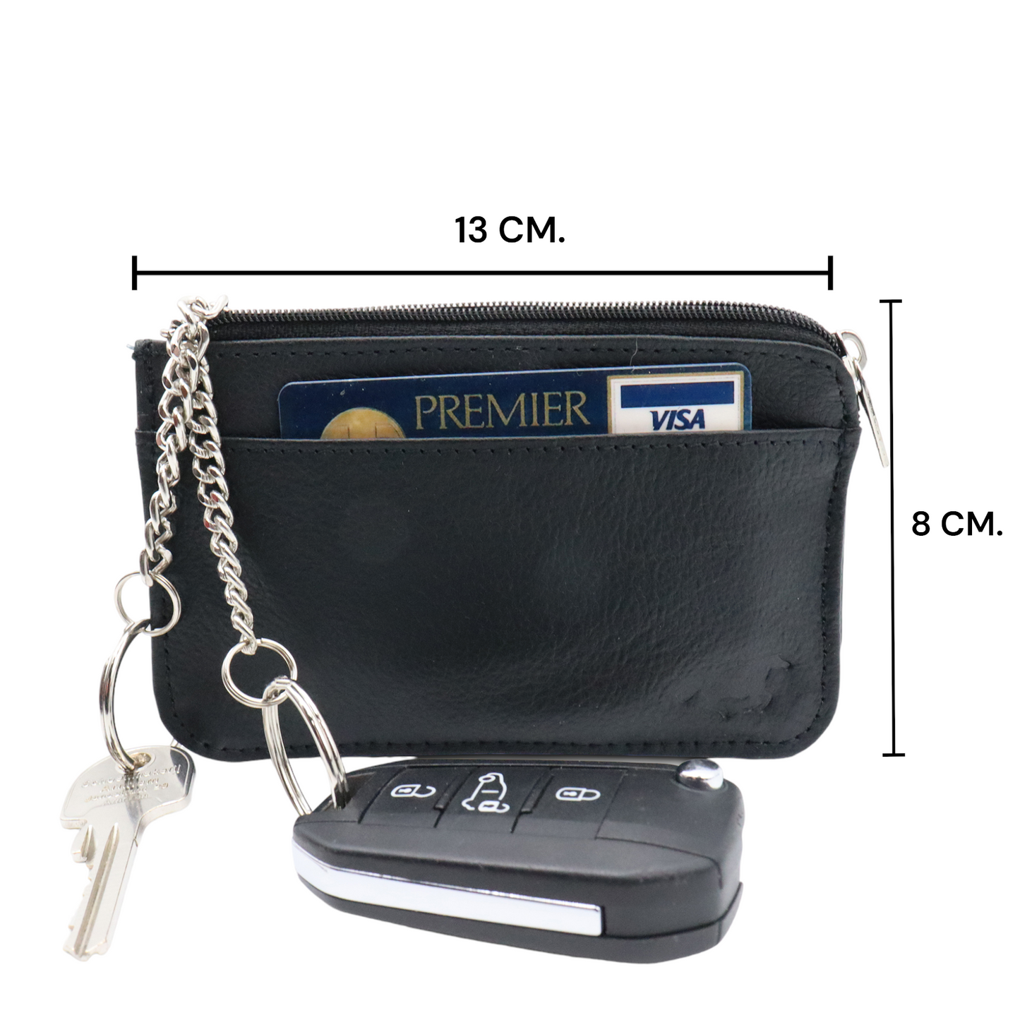 Safekeepers Schlüsseletui mit Reißverschluss - Schlüsseletui - Schlüsseltasche - Schlüsseletui mit Reißverschluss - Schlüsseltasche - 2 Ketten - Leder 