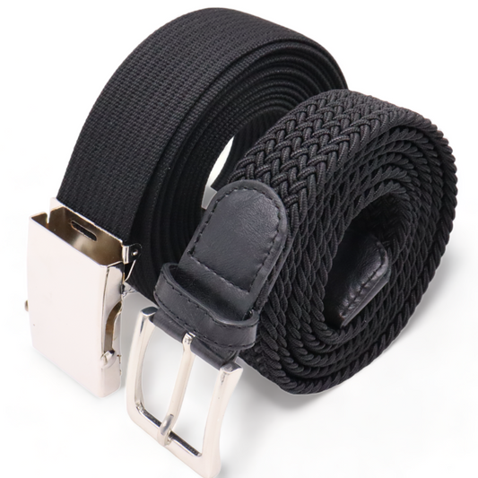 Safekeepers elastic belt - Stretch Belt - Braided Black and Tactical belt - Coupling Belt - 2 Pieces - Black