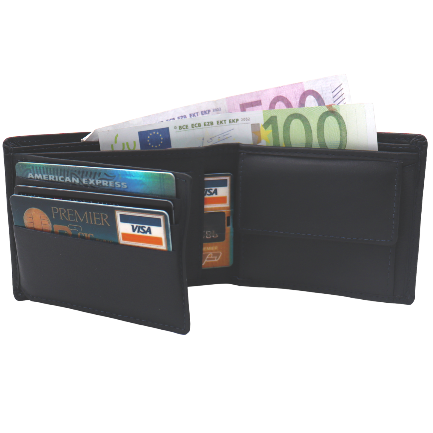 Kompakte Geldbörse Herren mit Tracker – Geldbörse mit Kette – Bluetooth-Tracker und Kette – Marineblau