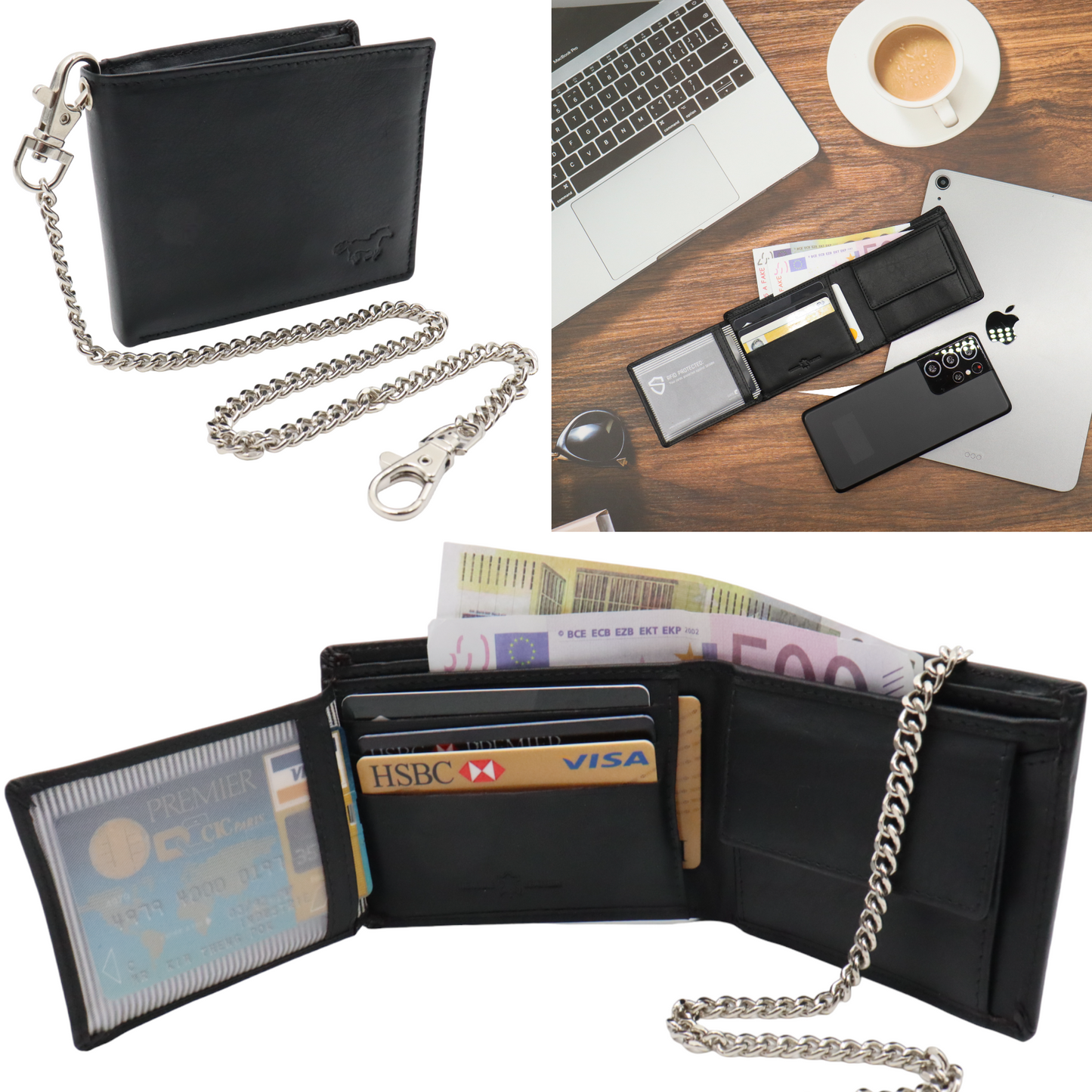 Geldbörse Herren - Kompakt - Geldbörsenkette - Kettenbrieftasche