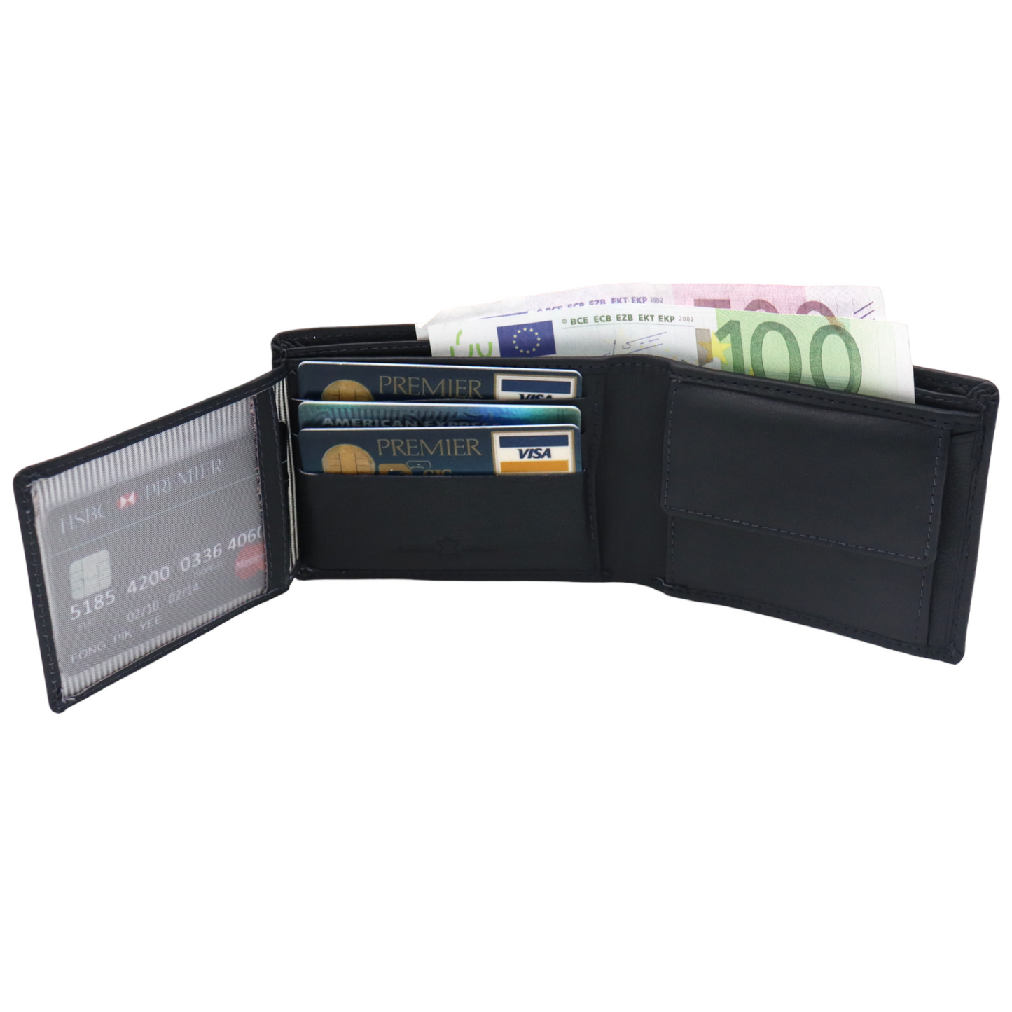 Kompakte Geldbörse Herren mit Tracker – Geldbörse mit Kette – Bluetooth-Tracker und Kette – Marineblau