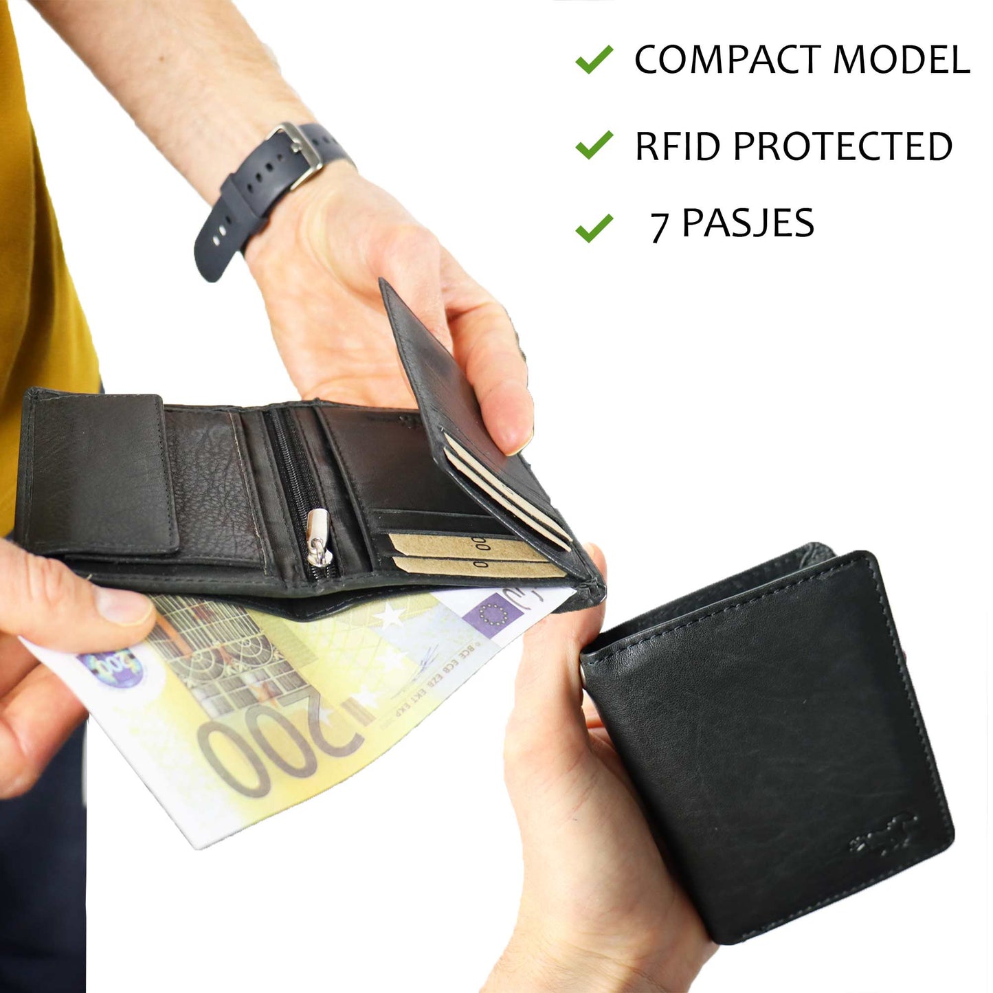 Portemonnee - Staand model - Compact - portefeuille - RFID - Leer