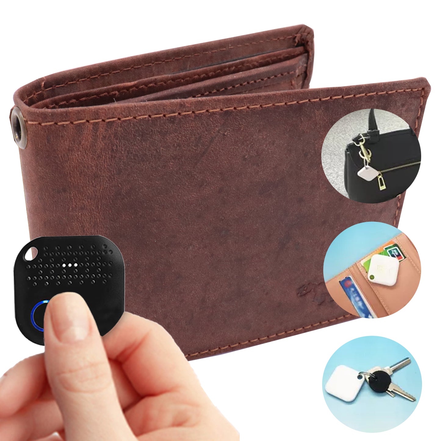 Kompakte Geldbörse Herren mit Tracker – Geldbörse mit Kette – Bluetooth-Tracker und Kette