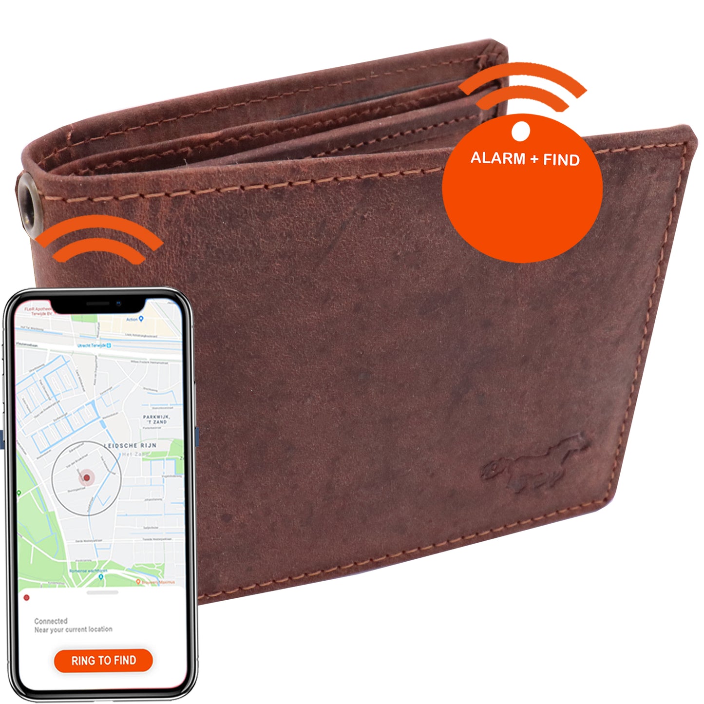 Kompakte Geldbörse Herren mit Tracker – Geldbörse mit Kette – Bluetooth-Tracker und Kette