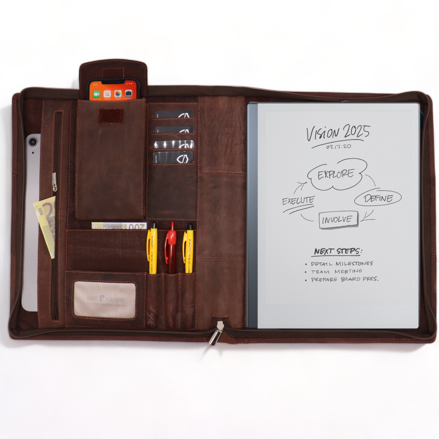 Writing cases A4 Ring binder - Document folder - Mobile bluetooth tracker finder Brown