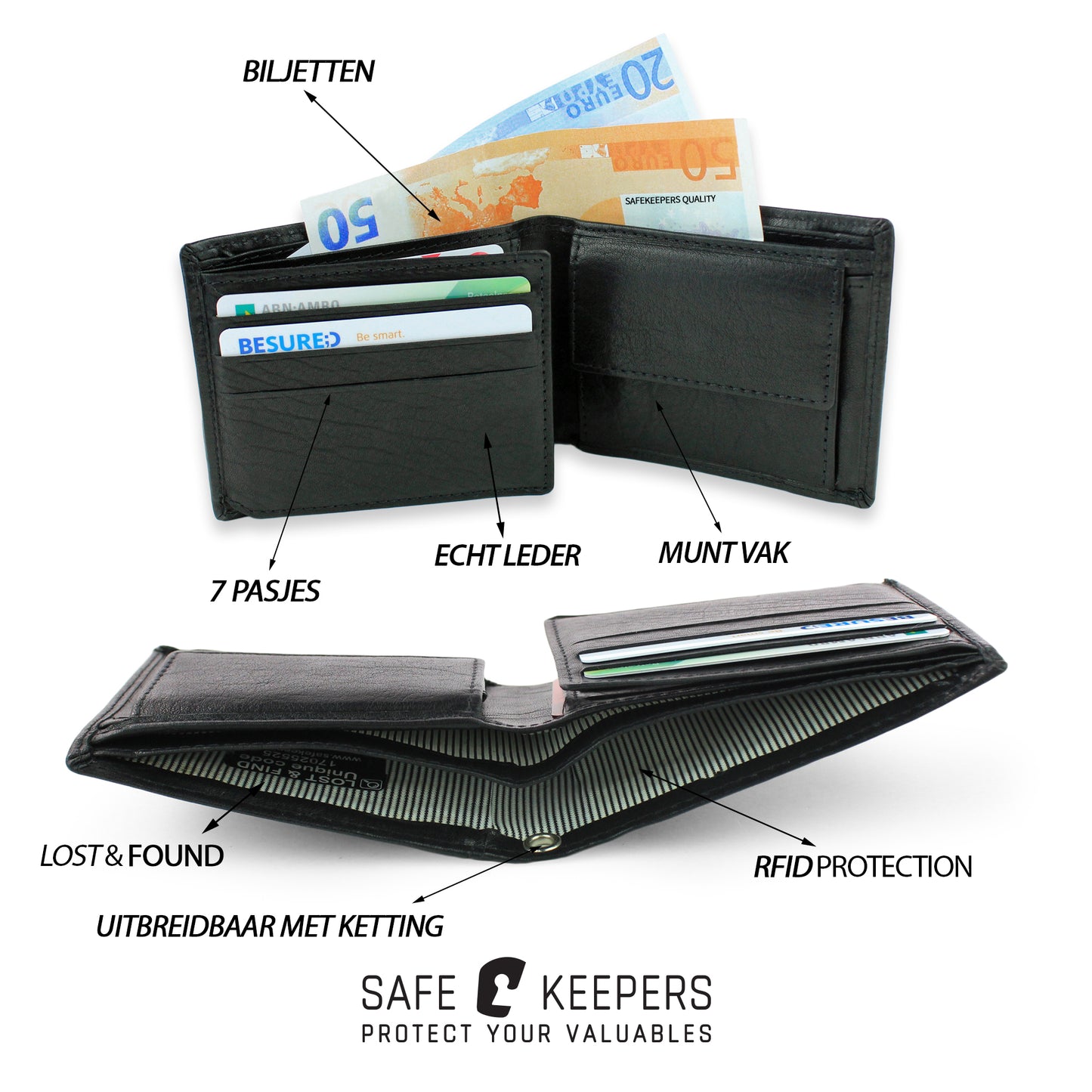 Portemonnee heren - Compact - portefeuille heren - RFID - Leer